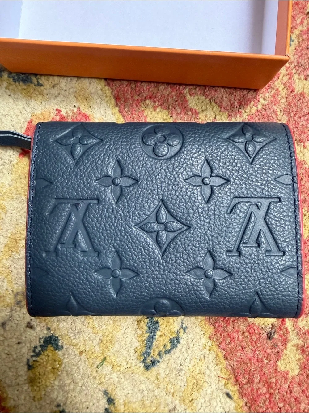 Louis Vuitton Navy Embossed Leather Envelope Wallet with Red Edge